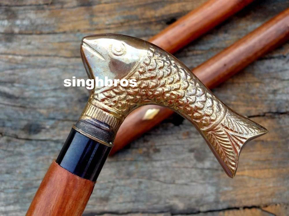 Vintage Nautical Globe Handle Walking Cane — 37 Inch Wood — detail view | SinghBros Mart