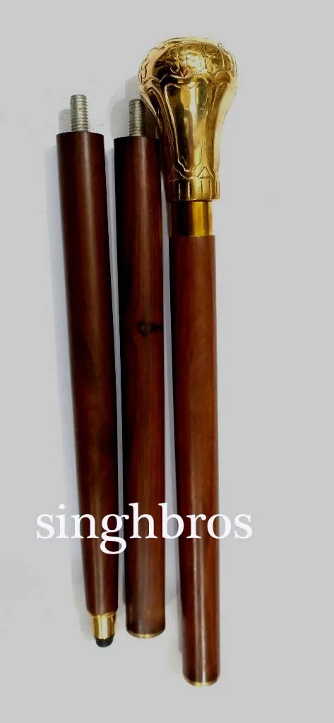 Nautical Brass Walking Stick — Handcrafted Wooden Cane 37" — angle view | SinghBros Mart