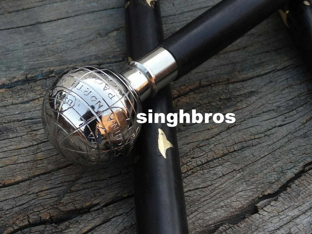 Vintage Nautical Globe Handle Walking Cane — 37 Inch Wooden — Handmade Antique Replica | SinghBros Mart