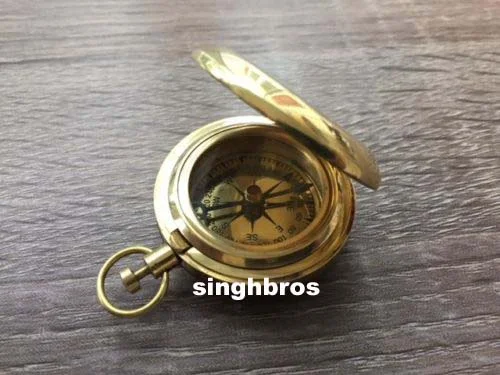 Solid Brass Push Button Compass — Nautical Flat Design 2 Inch — Handmade Antique Replica | SinghBros Mart