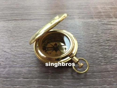 Solid Brass Push Button Compass — Nautical Flat Design 2 Inch — close-up | SinghBros Mart