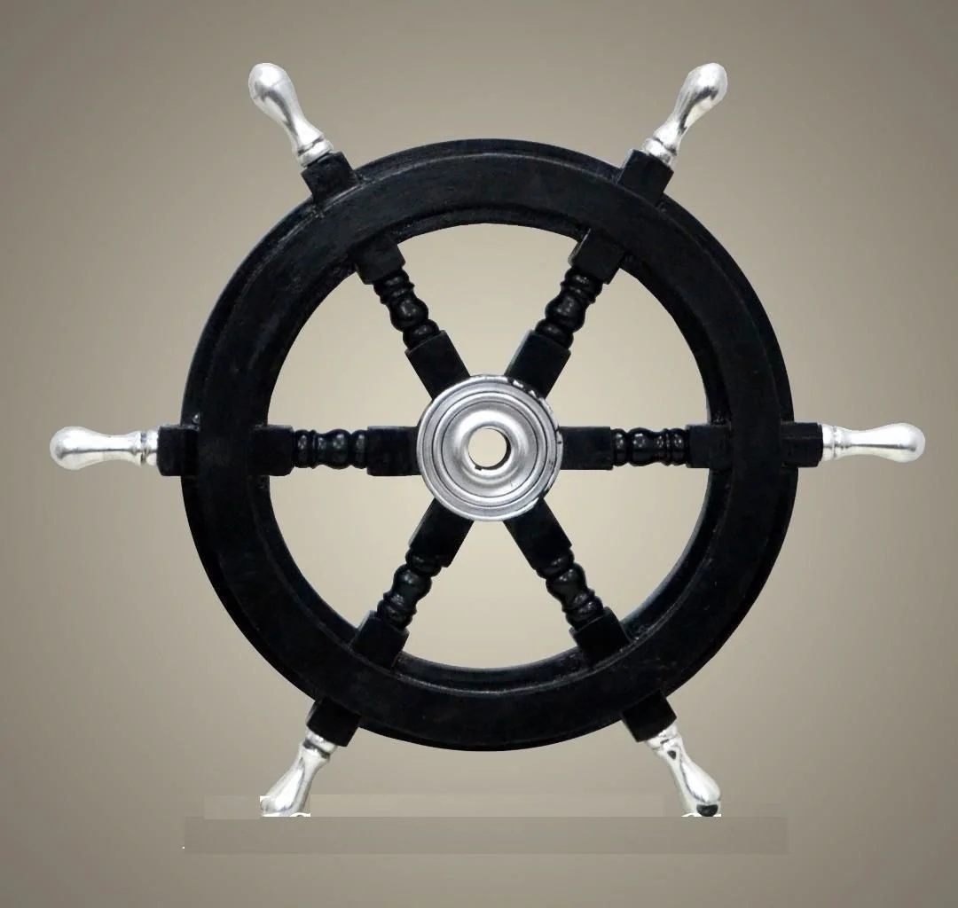 Handcrafted Ship Wheel 24 Inch — Wood and Brass Nautical Decor — Handmade Antique Replica | SinghBros Mart
