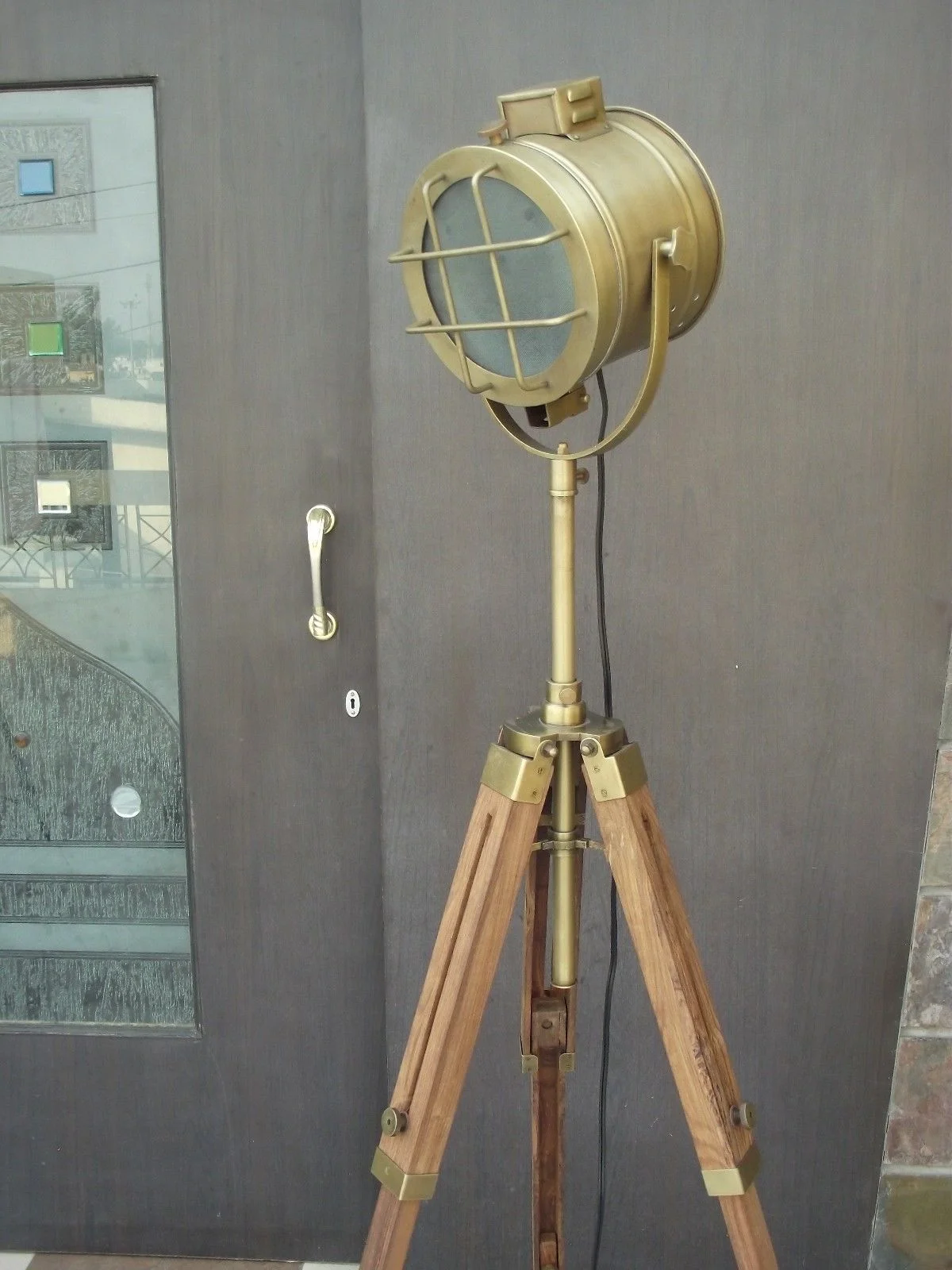 Antique Brass Searchlight Floor Lamp — 65 Inch Tripod — Handmade Antique Replica | SinghBros Mart