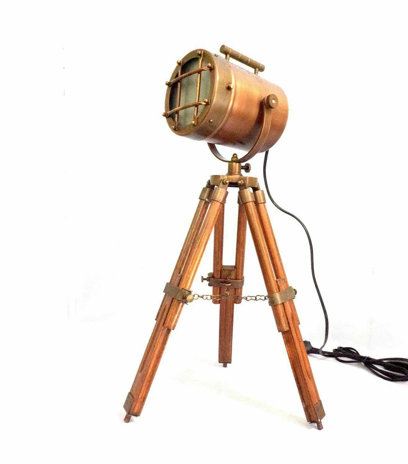 Nautical Spotlight Table Lamp — Brown Tripod Stand 22 Inch — detail view | SinghBros Mart