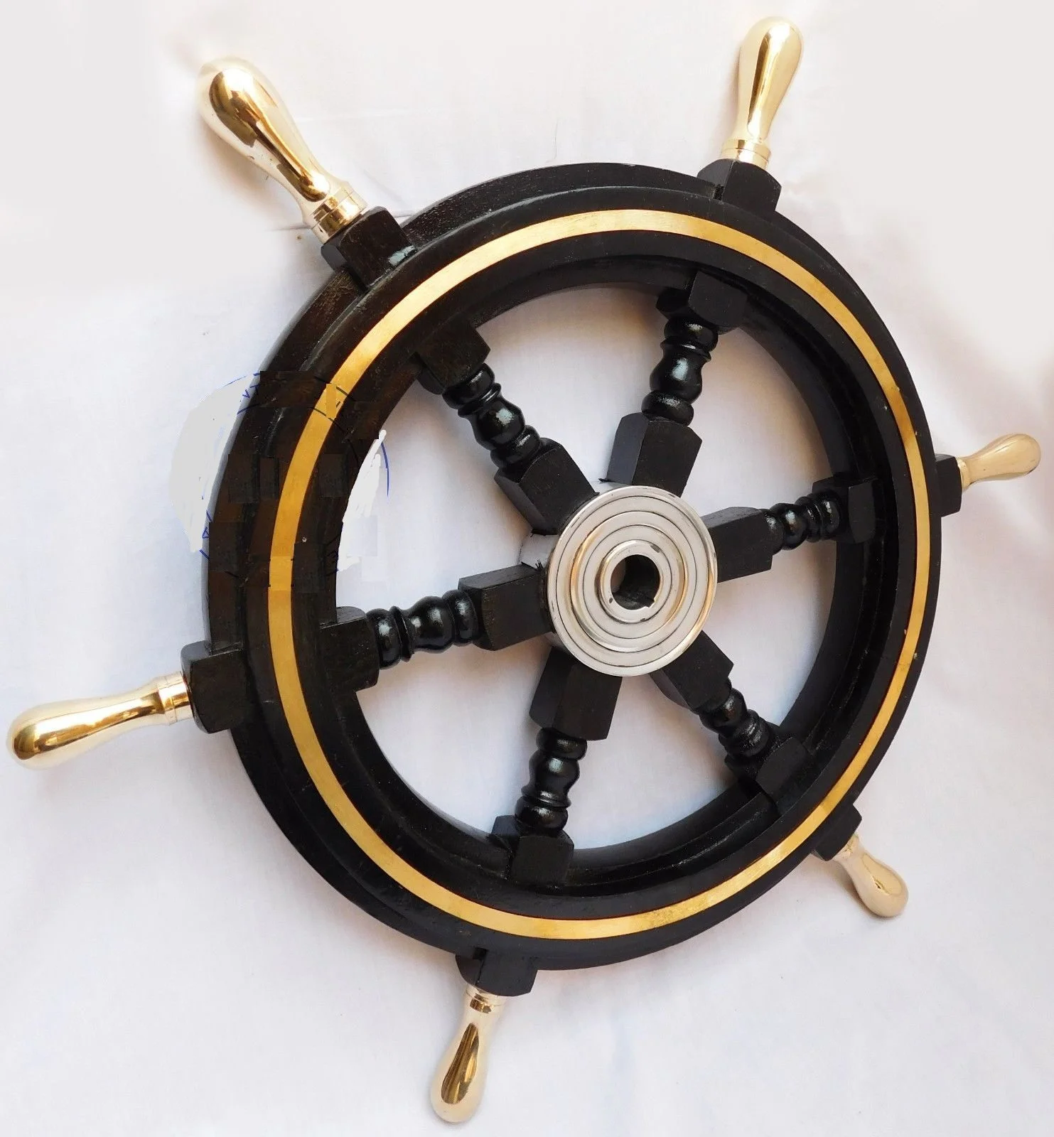 Nautical Ship Wheel 24 Inch — Handcrafted Brass & Wood Decor — Handmade Antique Replica | SinghBros Mart