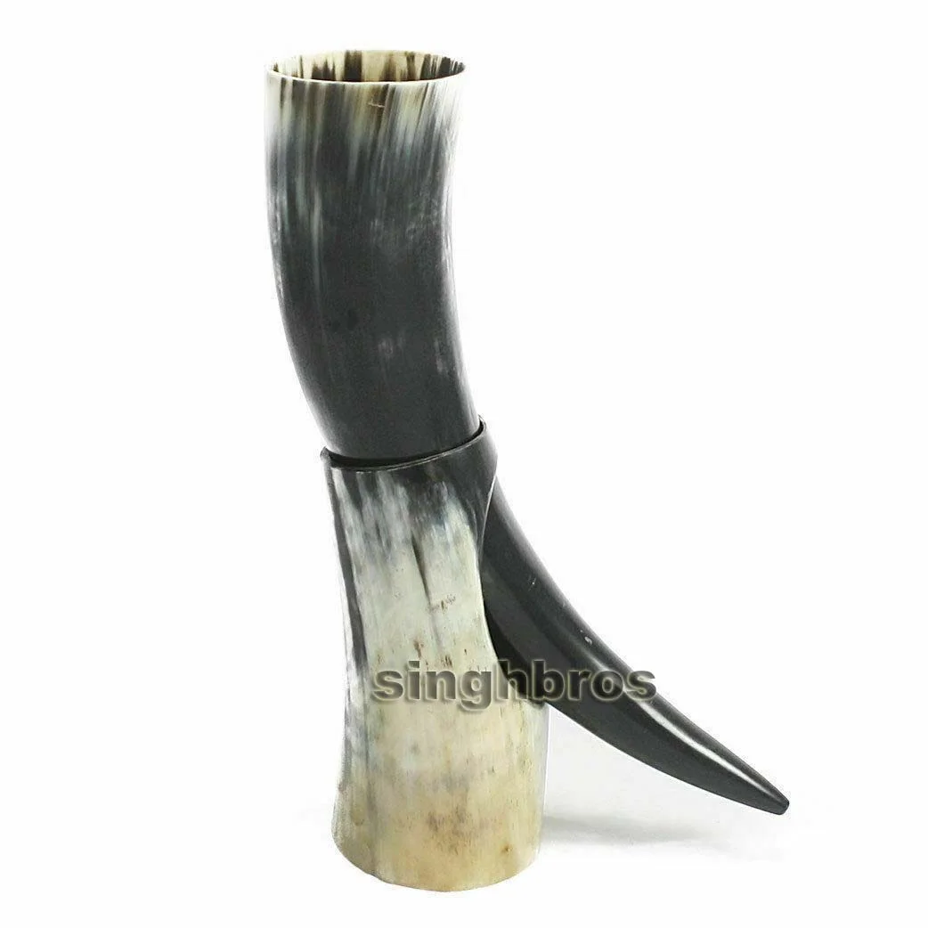 Medieval Drinking Horn with Stand — Handmade Polished 10-12"