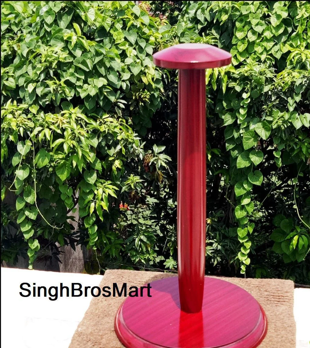 Medieval Wooden Helmet Stand — Red Finish Display Base — Handmade Antique Replica | SinghBros Mart