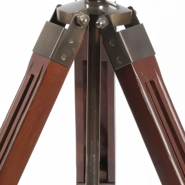Antique Brass Tripod Floor Lamp — Brown Wood 55 Inch — detail view | SinghBros Mart