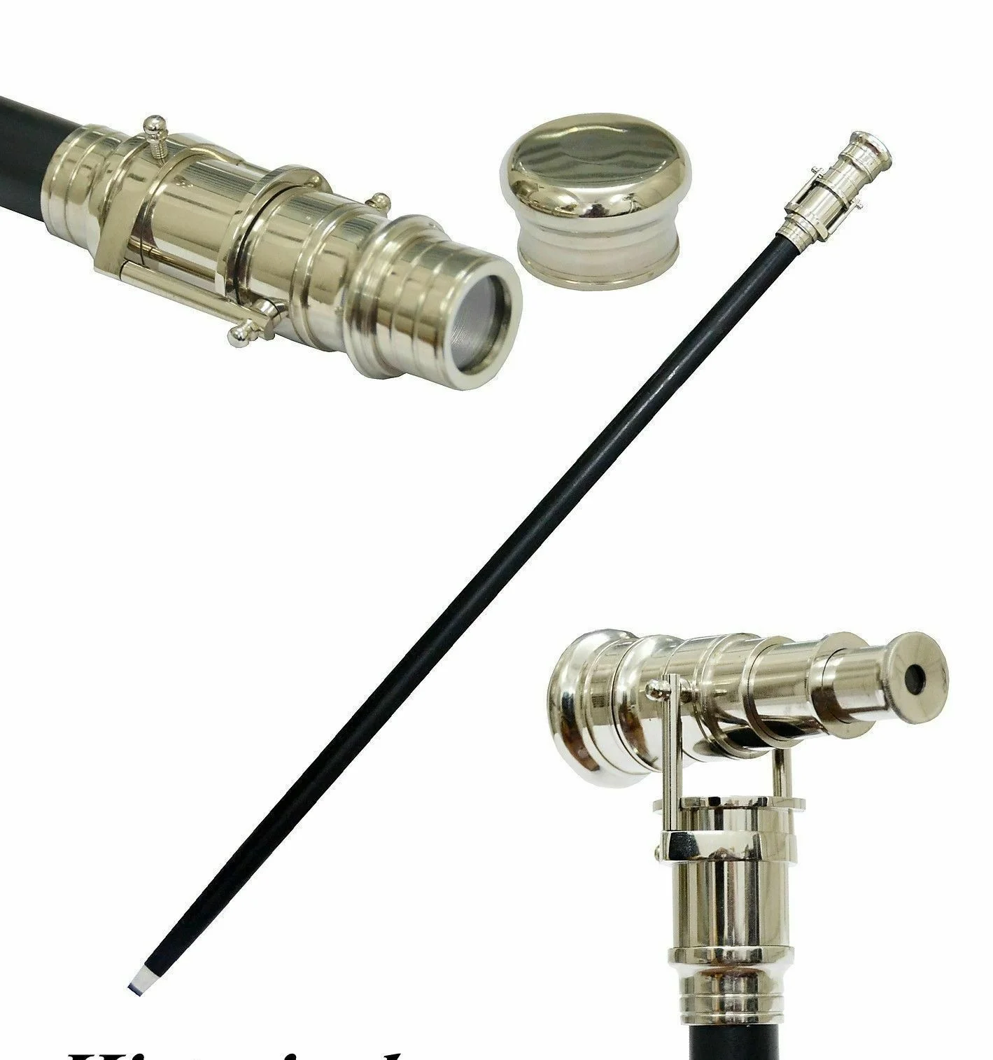 Nautical Telescope Walking Stick — Brass & Wood Design — Handmade Antique Replica | SinghBros Mart