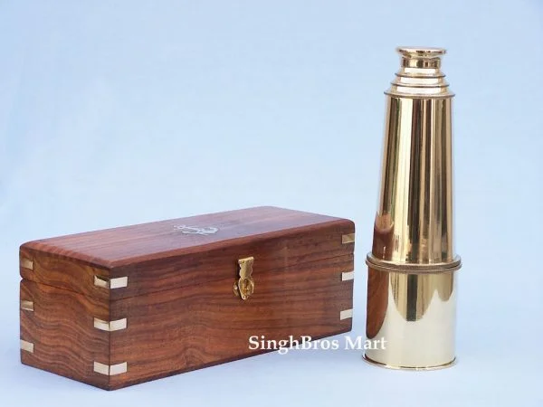 Vintage Brass Pullout Telescope — 15 Inch Nautical Design — angle view | SinghBros Mart