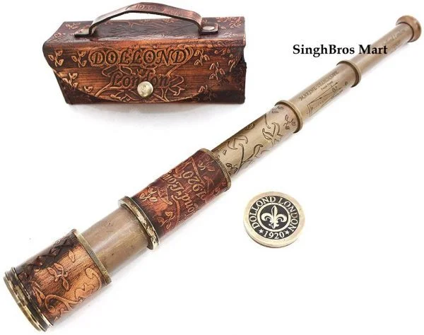 Brass Pirate Telescope with Leather Wrap — 16.5" Vintage Spyglass — back view | SinghBros Mart