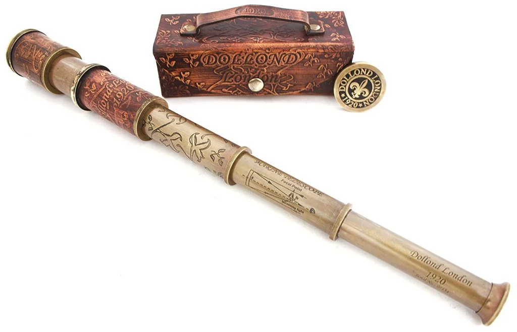 Brass Telescope 16.5" — 5x Magnification with Leather Case — side view | SinghBros Mart