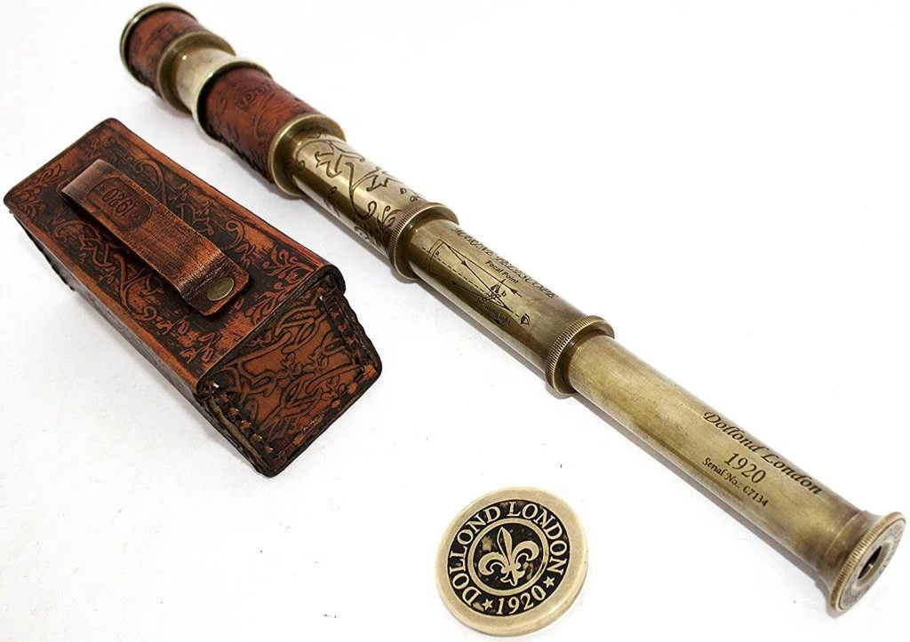 Brass Telescope 16.5" — 5x Magnification with Leather Case — angle view | SinghBros Mart