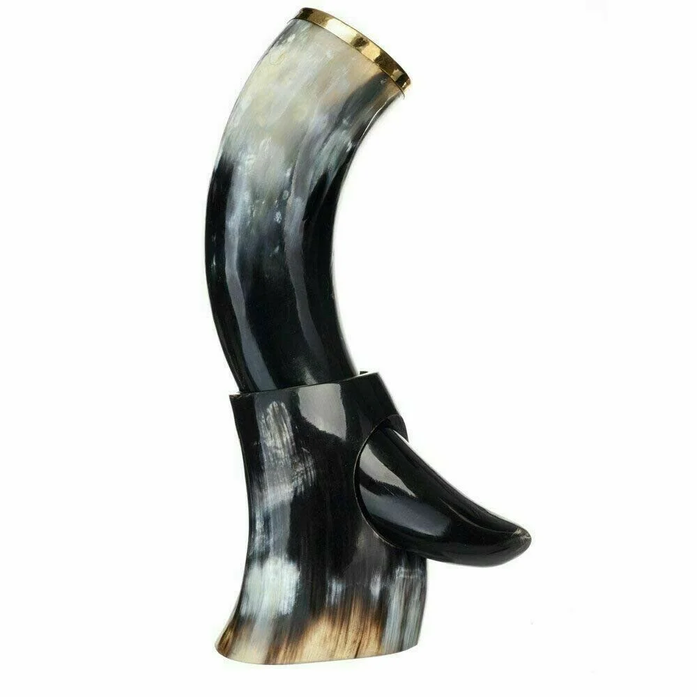 Viking Ox Horn Drinking Mug — Handcrafted With Stand — Handmade Antique Replica | SinghBros Mart