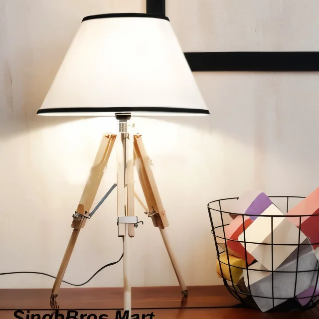 Tripod Table Lamp — Handmade Teak Wood Steel Aluminum 25" — Handmade Antique Replica | SinghBros Mart