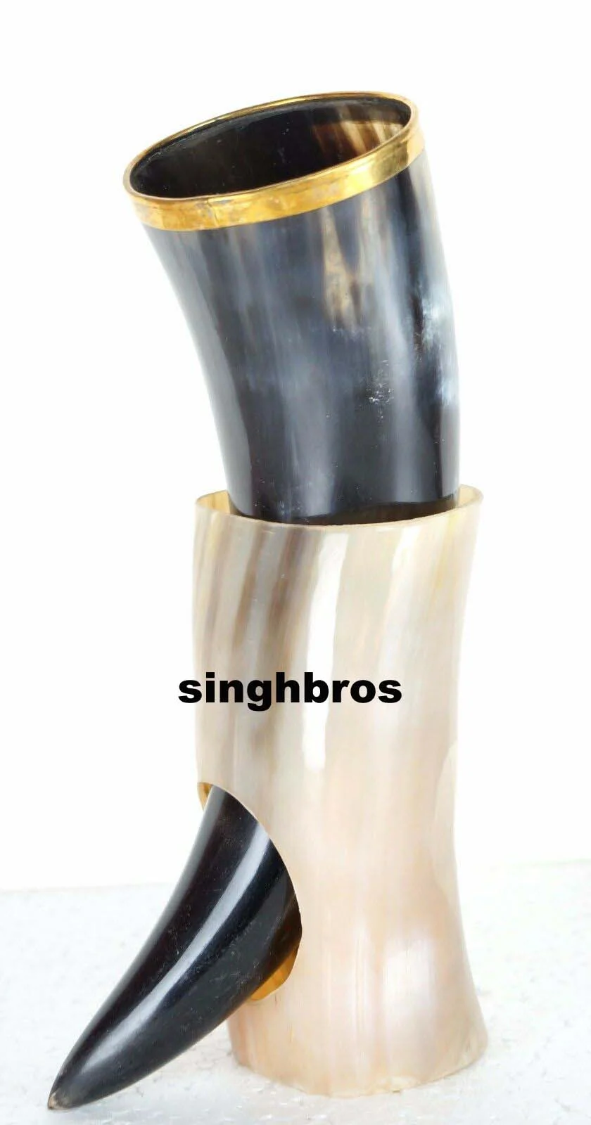 Medieval Viking Drinking Horn with Brass Stand — 10-12 Inches — detail view | SinghBros Mart