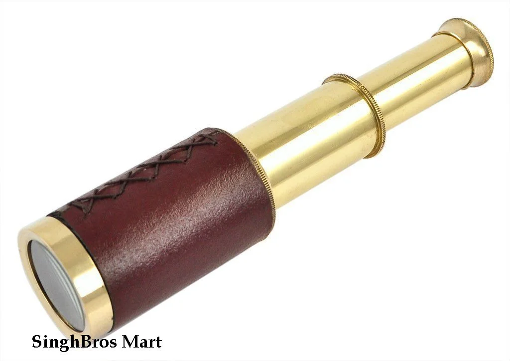 Vintage Brass Pullout Telescope — 6 Inch Nautical Design — detail view | SinghBros Mart