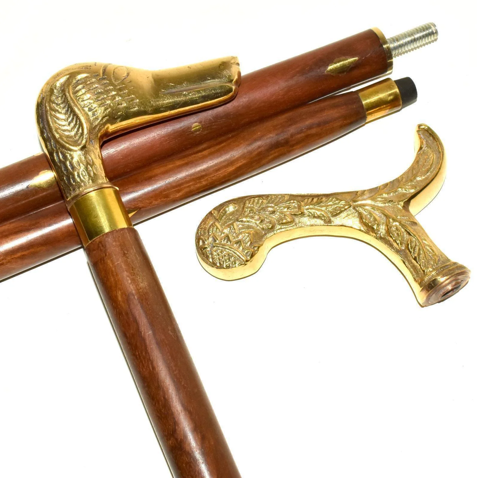 Brass Handle Walking Cane — 36 Inch Designer Stick — angle view | SinghBros Mart