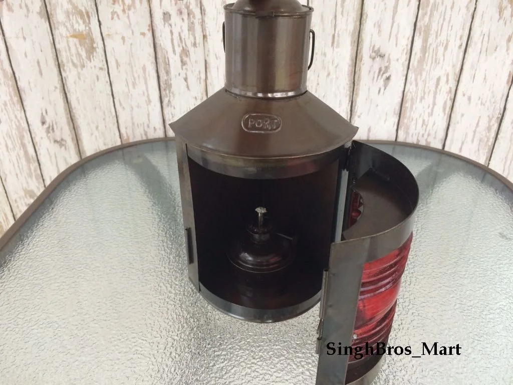 Nautical Ship Oil Lanterns Set — Port and Starboard Fresnel Lens — side view | SinghBros Mart