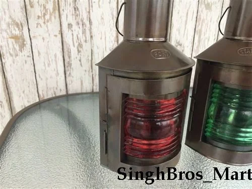Nautical Ship Oil Lanterns Set — Port and Starboard Fresnel Lens — view 8 | SinghBros Mart