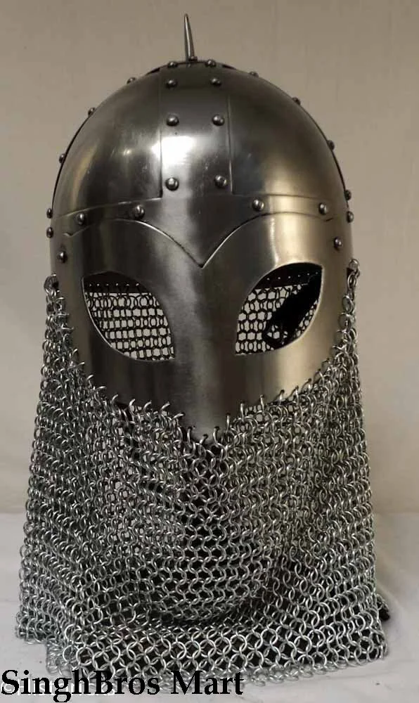 Medieval Knight Helmet with Chainmail — 18 Gauge Steel — Handmade Antique Replica | SinghBros Mart