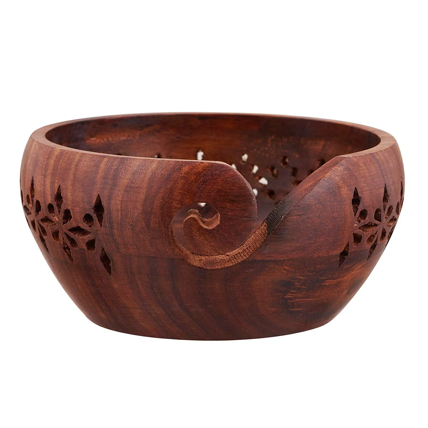 Wooden Yarn Bowl for Knitting — Handmade Storage Organizer — Handmade Antique Replica | SinghBros Mart