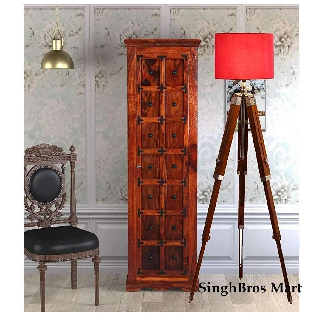 Vintage Tripod Floor Lamp — Chrome Wood 60 Inch Stand — Handmade Antique Replica | SinghBros Mart