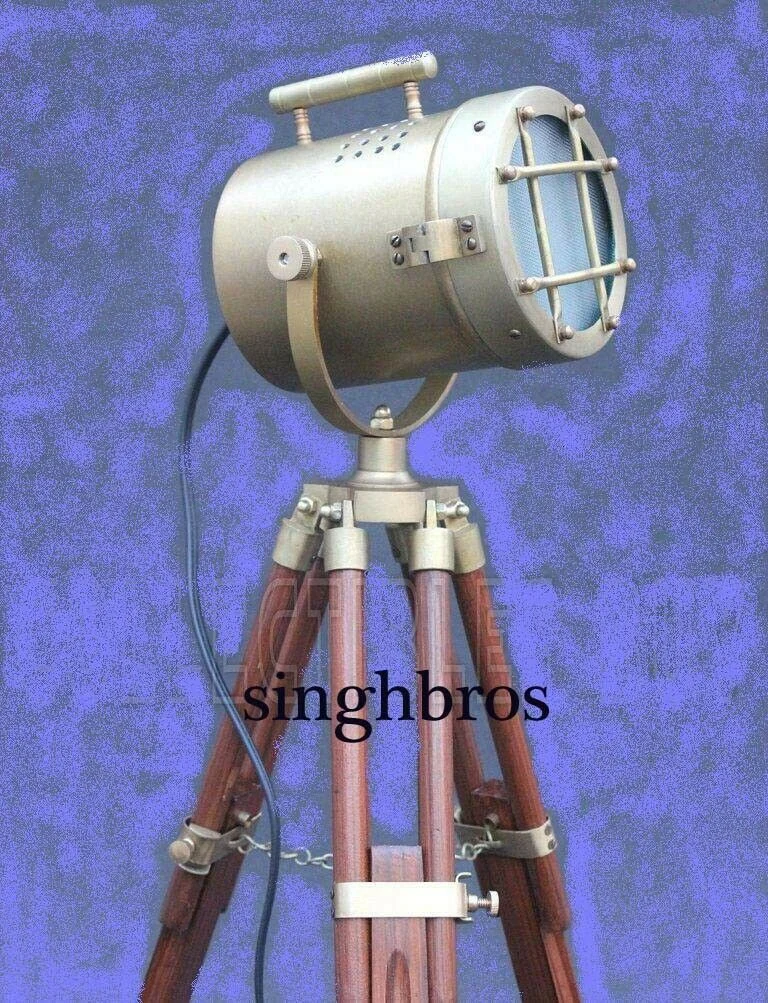 Vintage Nautical Spotlight Table Lamp — Tripod Stand 22" — detail view | SinghBros Mart