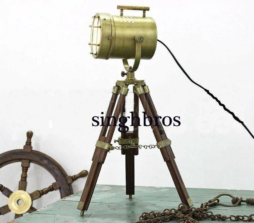 Vintage Nautical Spotlight Table Lamp — Tripod Stand 22" — Handmade Antique Replica | SinghBros Mart