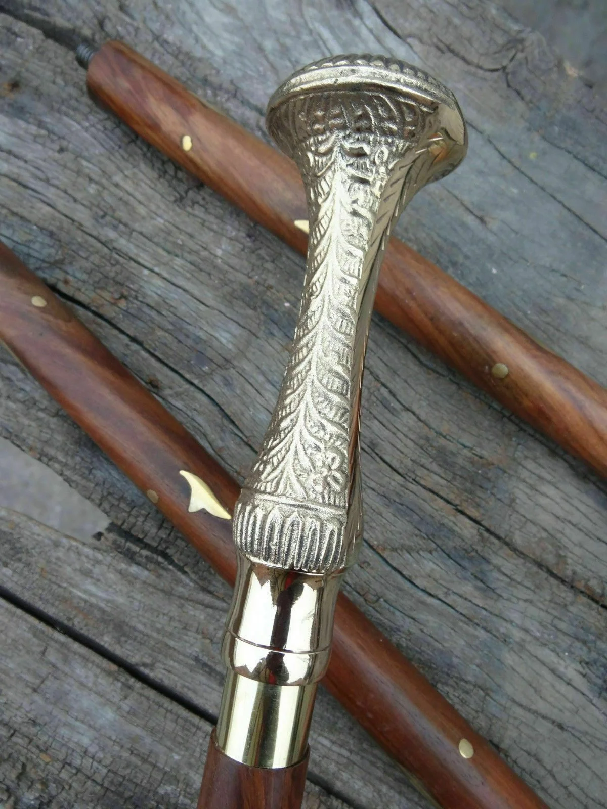 Nautical Walking Stick with Chrome Handle — Handcrafted Wood 37" — Handmade Antique Replica | SinghBros Mart