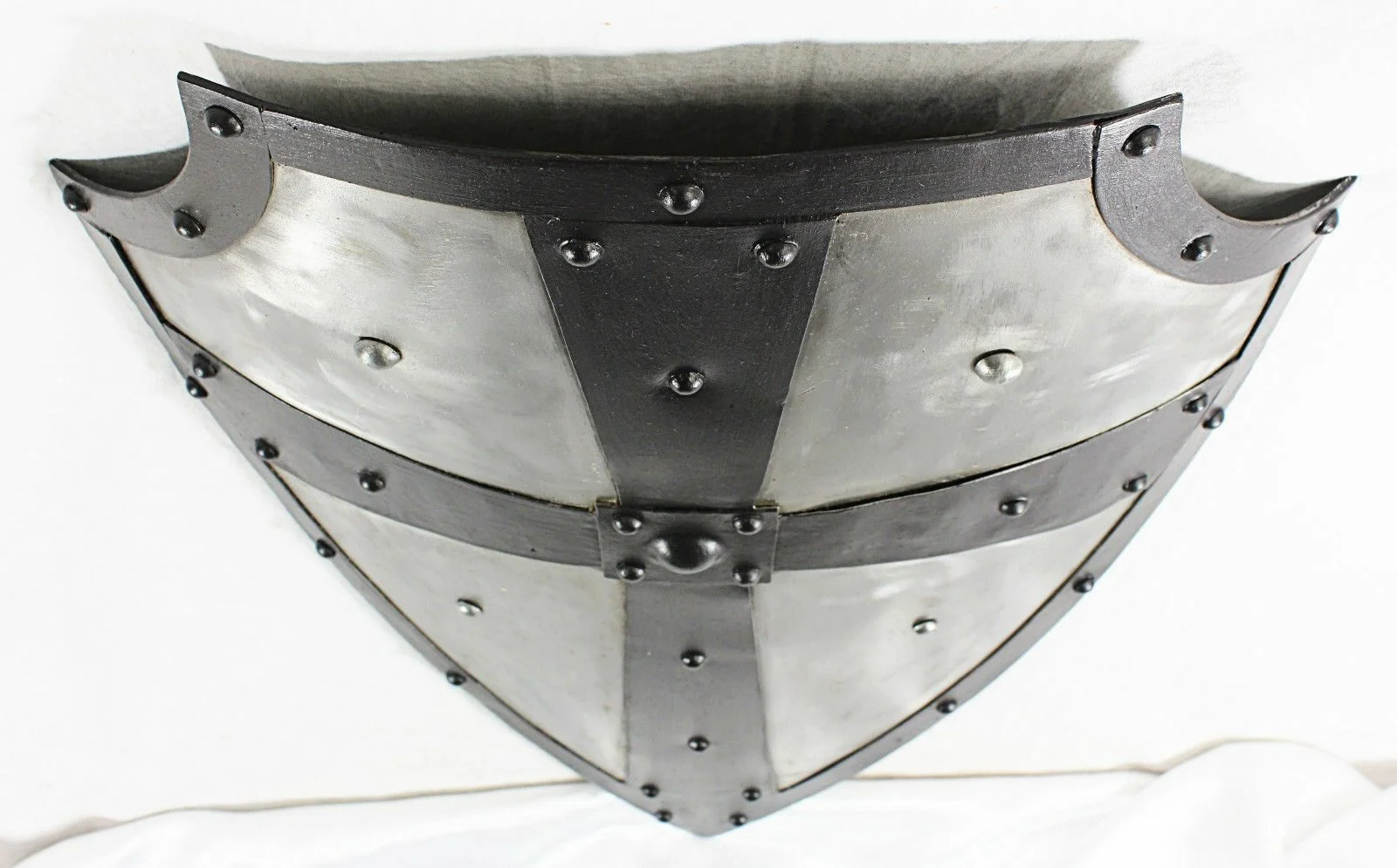 Medieval Templar Shield — Handcrafted Steel &amp; Brass Full Size — angle view | SinghBros Mart