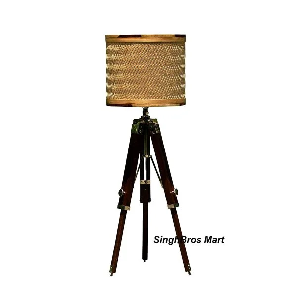 Natural Wood Tripod Floor Lamp Stand — Handmade 29 Inch — detail view | SinghBros Mart