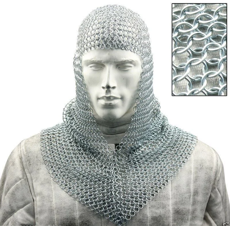 Chainmail Coif Hood — 9mm Riveted V-Shape Aluminum Design — Handmade Antique Replica | SinghBros Mart