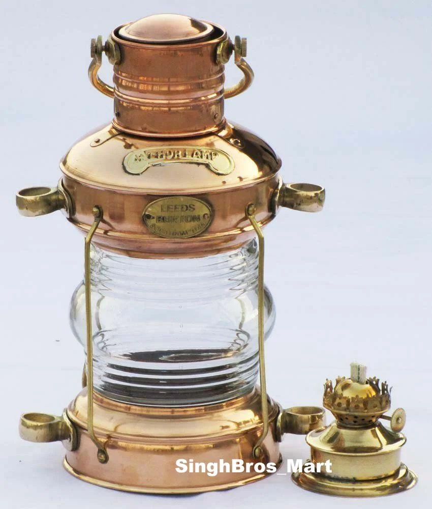 Nautical Brass Anchor Oil Lamp — Maritime Ship Lantern Design — Handmade Antique Replica | SinghBros Mart