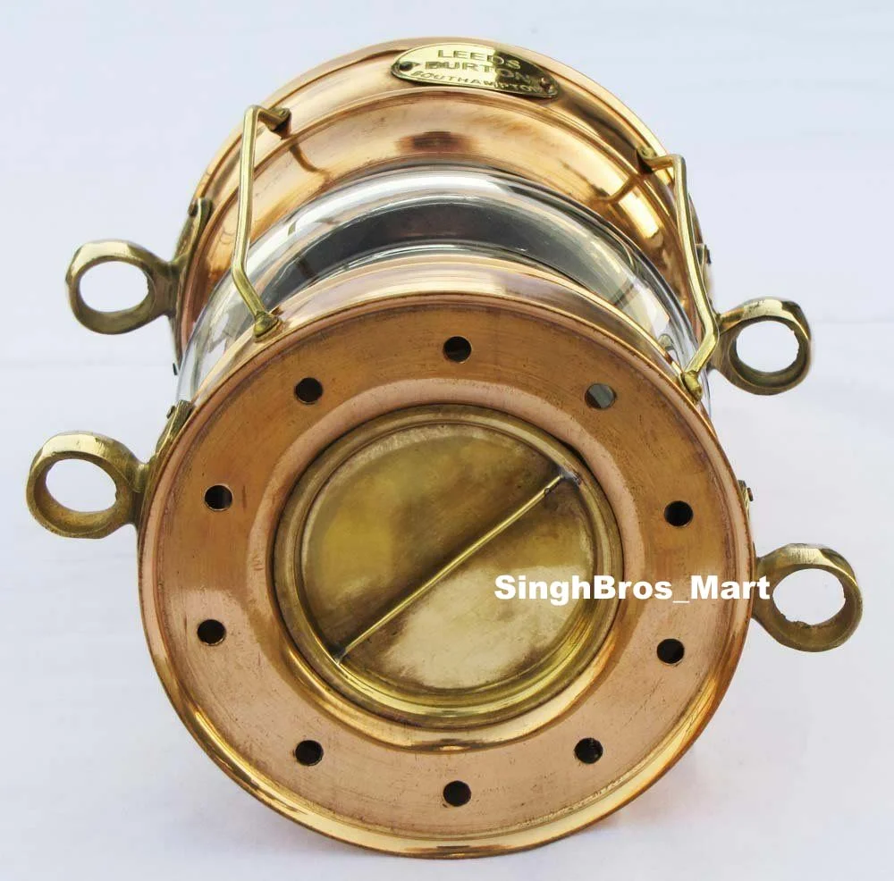 Nautical Brass Anchor Oil Lamp — Maritime Ship Lantern Design — close-up | SinghBros Mart