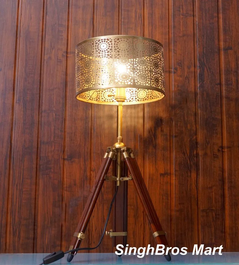 Antique Brass Tripod Table Lamp — Adjustable Industrial Style — Handmade Antique Replica | SinghBros Mart