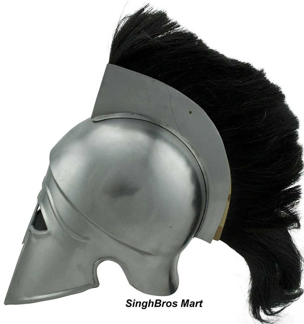 Ancient Greek Helmet Replica — Fully Wearable Steel Armor — detail view | SinghBros Mart
