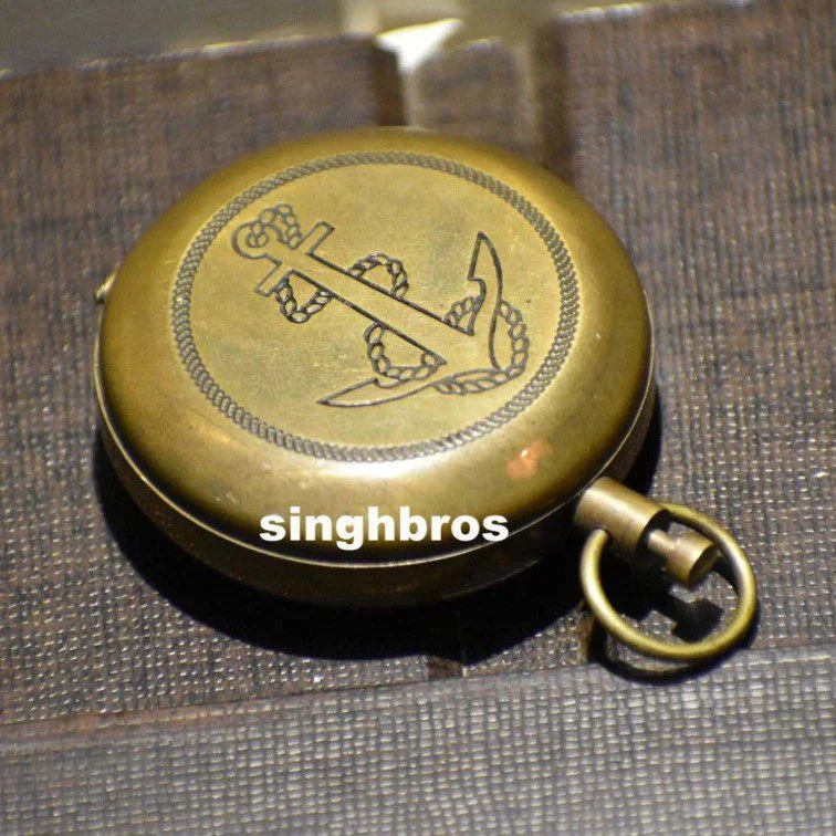 Vintage Nautical Brass Compass — 2 Inch Push Button Design — detail view | SinghBros Mart