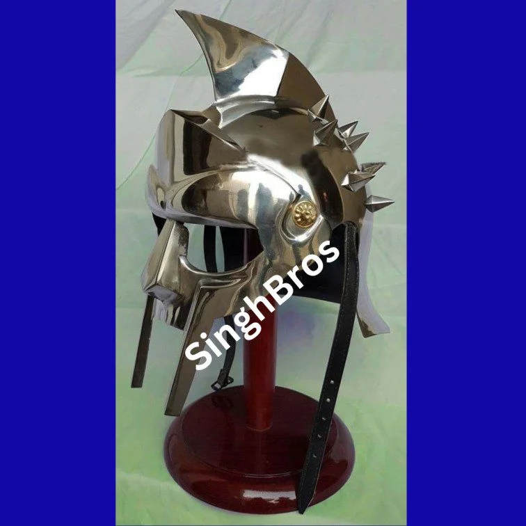 Roman Gladiator Helmet Replica — 14 Spike Wearable Steel — detail view | SinghBros Mart
