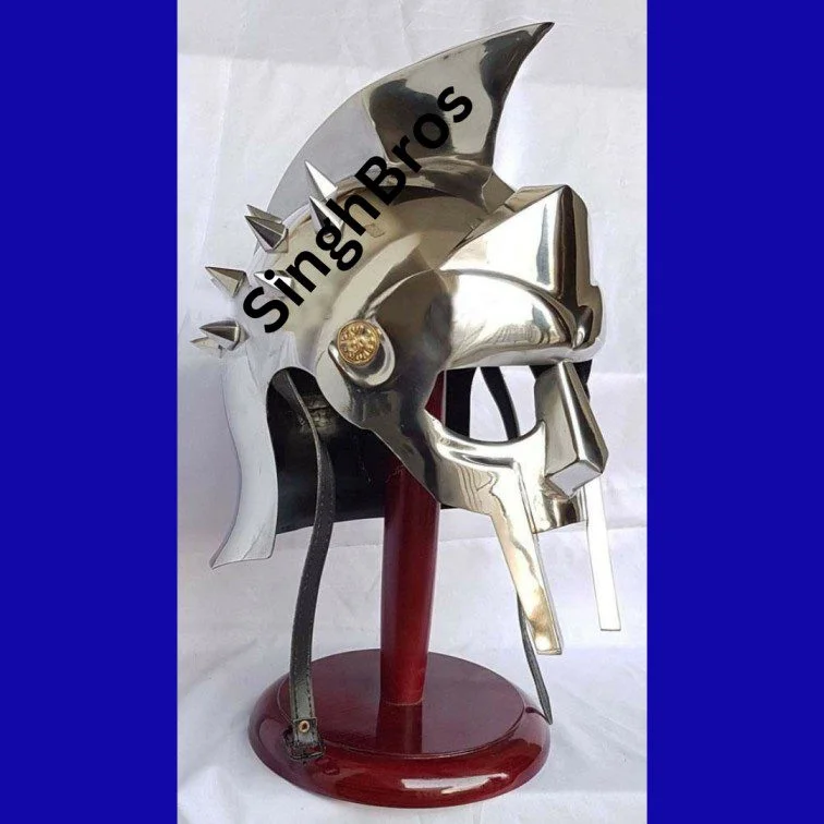 Roman Gladiator Helmet Replica — 14 Spike Wearable Steel — close-up | SinghBros Mart