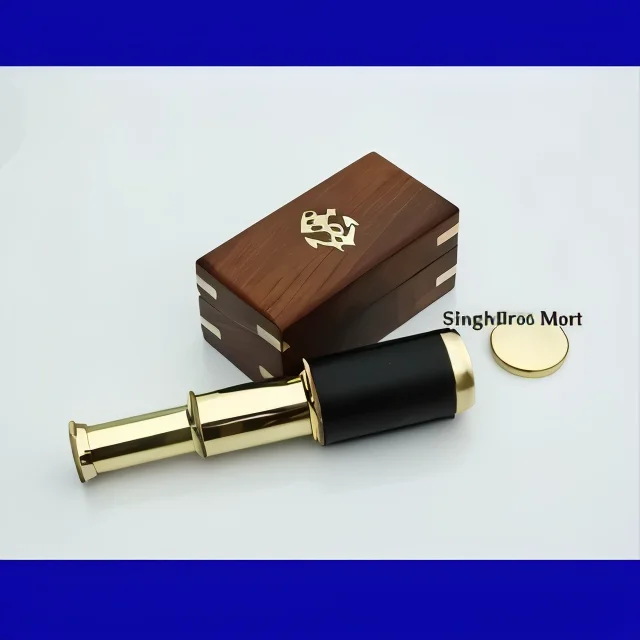 Brass Nautical Telescope — Vintage Pullout with Wooden Box
 compact 6" — Handmade Antique Replica | SinghBros Mart
