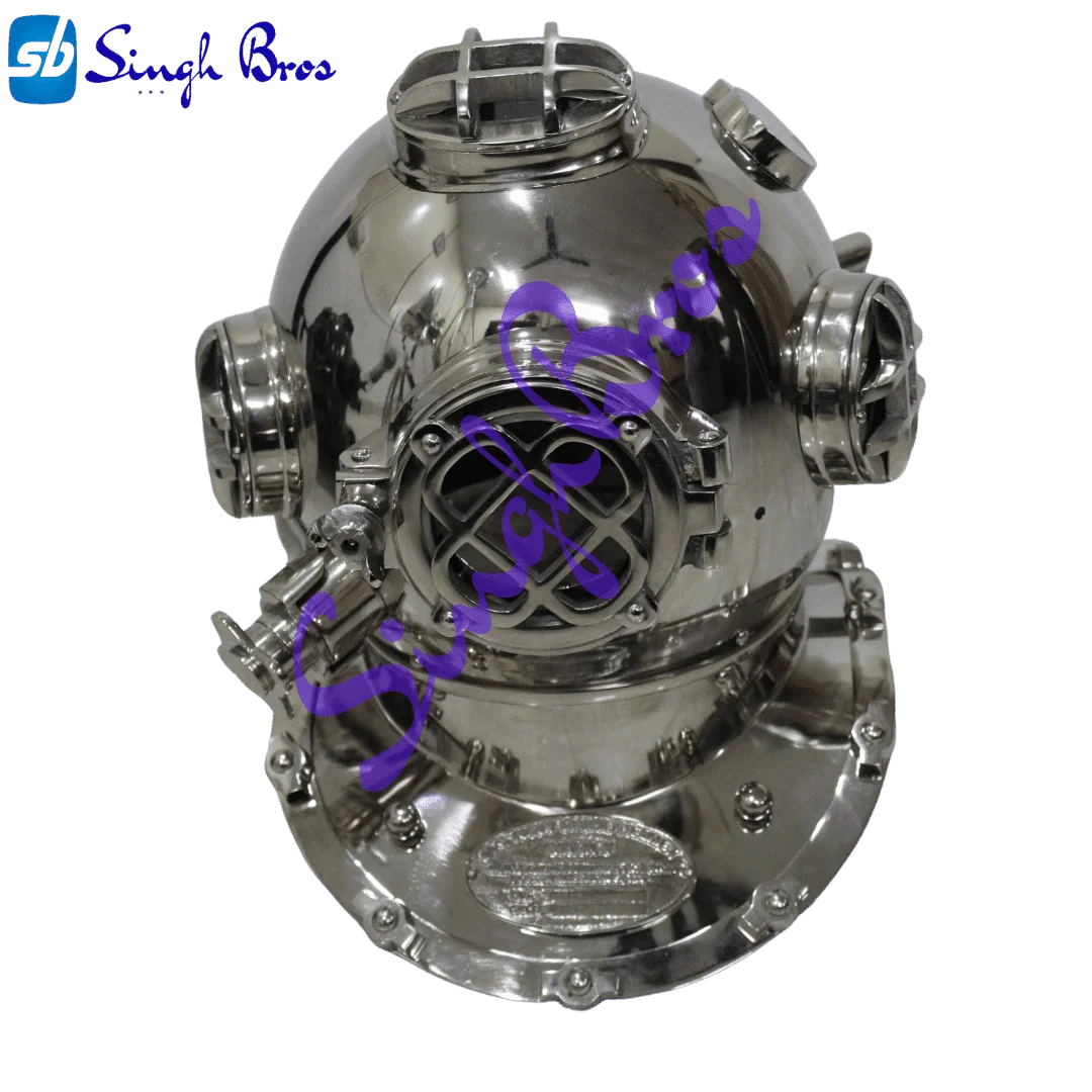 Chrome Scuba Diving Helmet — 18 Inch Nautical Replica Display — close-up | SinghBros Mart