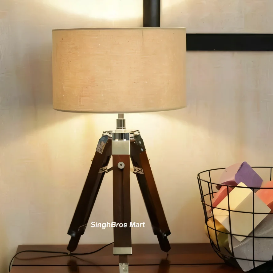 Nautical Tripod Table Lamp — Solid Wood Legs & Adjustable — Handmade Antique Replica | SinghBros Mart