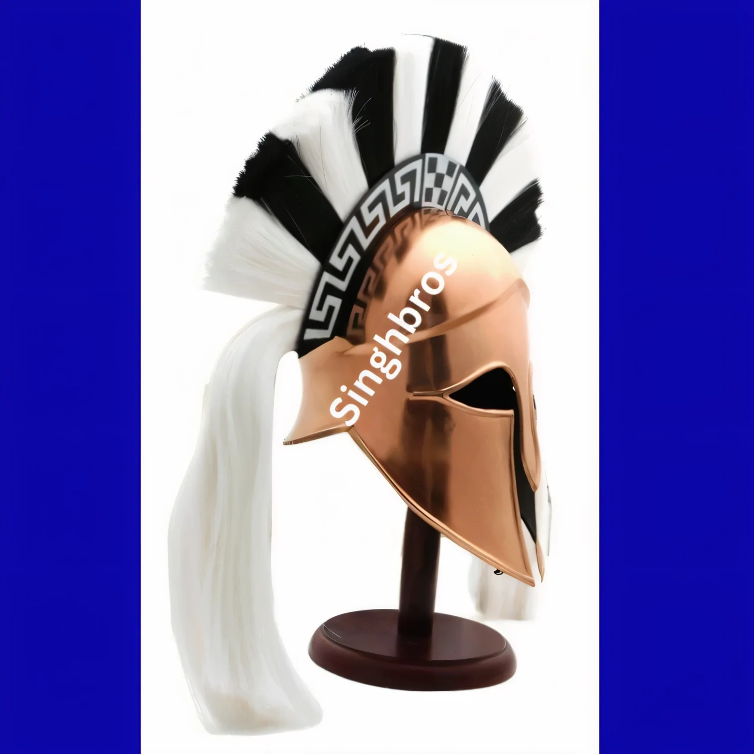 Greek Corinthian Helmet — 18 Gauge Steel with Black White Plume — detail view | SinghBros Mart