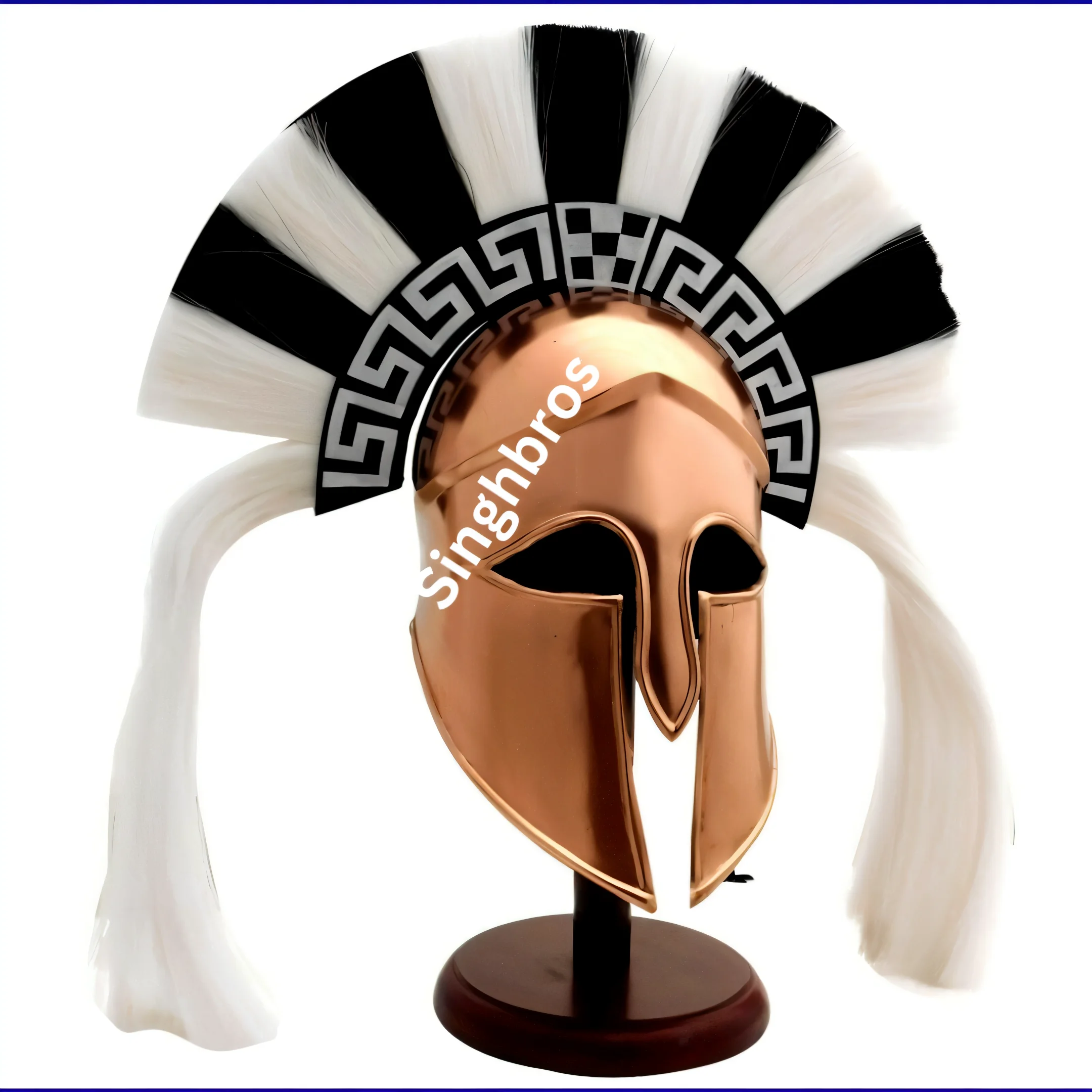 Greek Corinthian Helmet — 18 Gauge Steel with Black White Plume — Handmade Antique Replica | SinghBros Mart