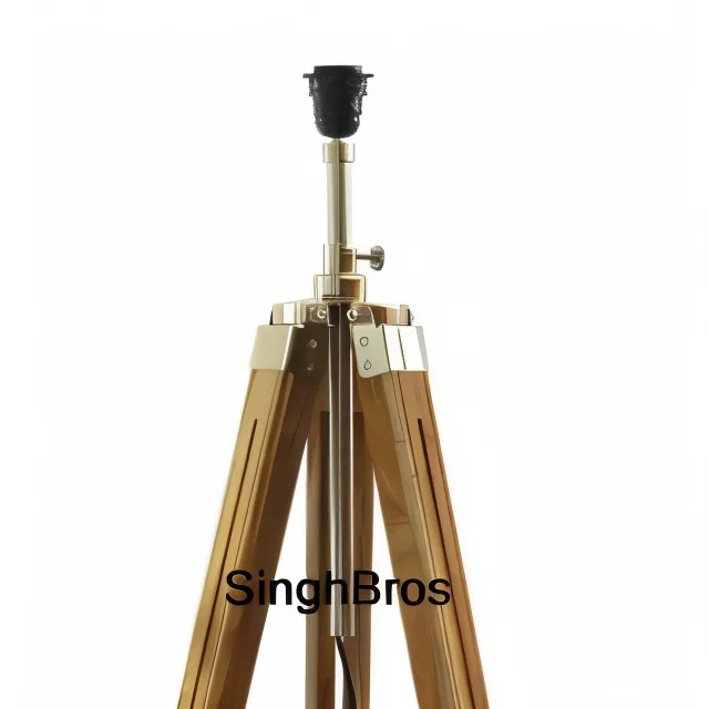 Nautical Tripod Floor Lamp — Chrome & Brown Wood Finish — Handmade Antique Replica | SinghBros Mart
